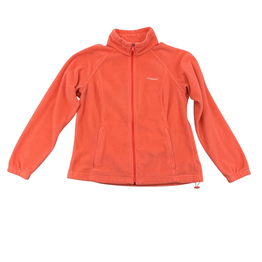 Columbia Fleece Jacket Women XL Coral Orange Full Zip Mock Neck Raglan‎ Sleeve